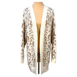 Fate NWT Cream Tan Leopard Print Open Cardigan Sweater Women’s Size Small